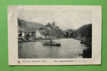Ansichtskarte AK Gruß aus Heimbach 1912 Hotel Haus Schönblick Ochsenfuhrwerk Furth Eifel Architektur Ortsansicht NRW